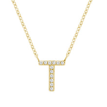 Load image into Gallery viewer, Product Image of Bold Diamond T Letter Initial Necklace Yellow Gold