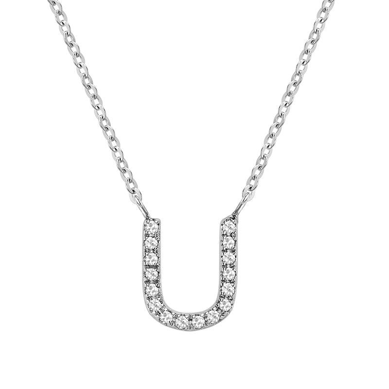 Product Image of Bold Diamond U Letter Initial Necklace White Gold