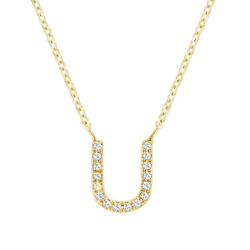 Product Image of Bold Diamond U Letter Initial Necklace Yellow Gold