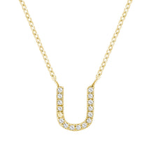 Load image into Gallery viewer, Product Image of Bold Diamond U Letter Initial Necklace Yellow Gold