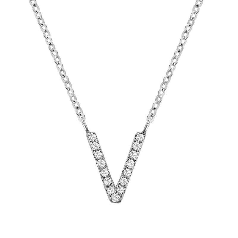 Product Image of Bold Diamond V Letter Initial Necklace White Gold
