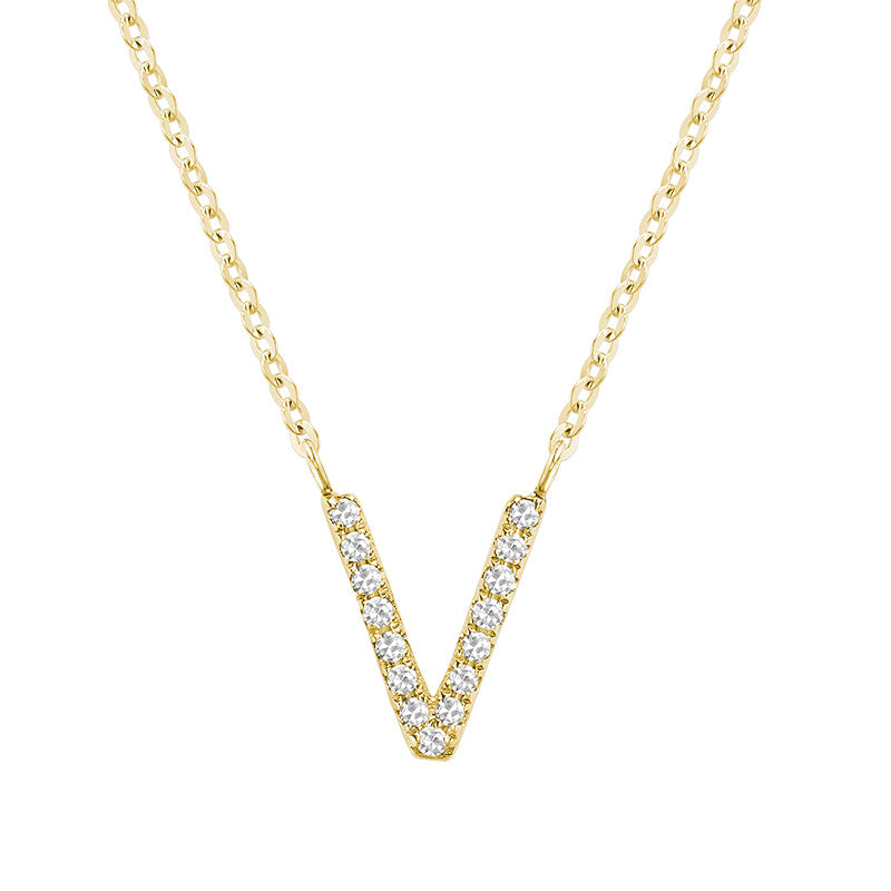 Product Image of Bold Diamond V Letter Initial Necklace Yellow Gold