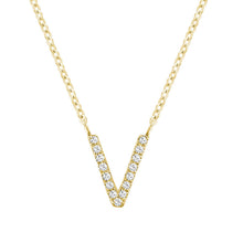 Load image into Gallery viewer, Product Image of Bold Diamond V Letter Initial Necklace Yellow Gold