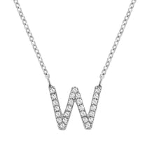 Load image into Gallery viewer, Product Image of Bold Diamond W Letter Initial Necklace White Gold