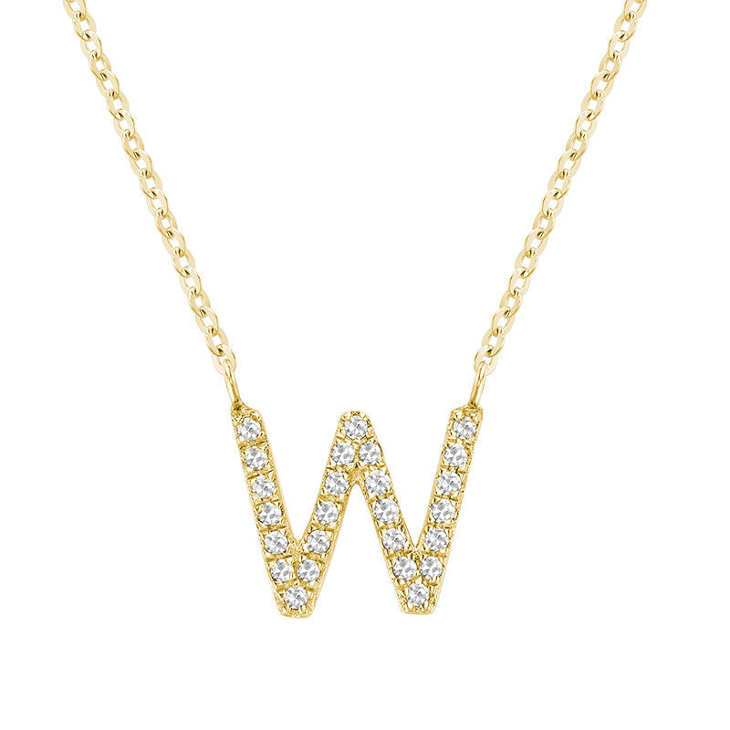 Product Image of Bold Diamond W Letter Initial Necklace Yellow Gold