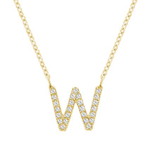Load image into Gallery viewer, Product Image of Bold Diamond W Letter Initial Necklace Yellow Gold