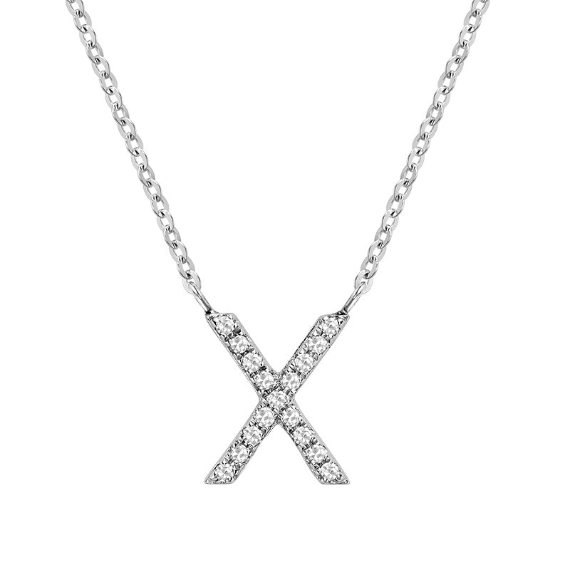 Product Image of Bold Diamond X Letter Initial Necklace White Gold