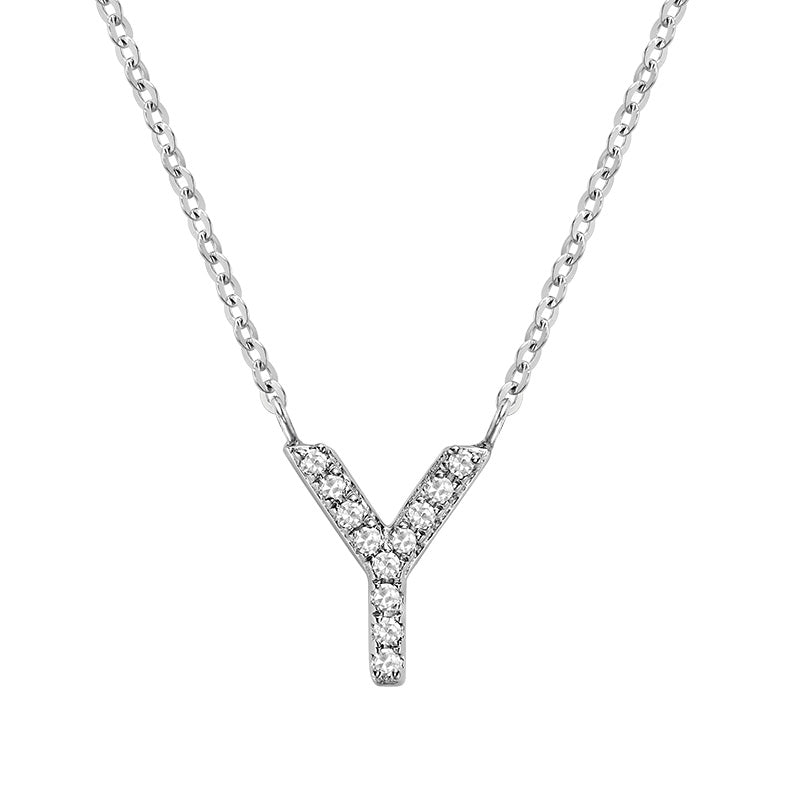 Product Image of Bold Diamond Y Letter Initial Necklace White Gold