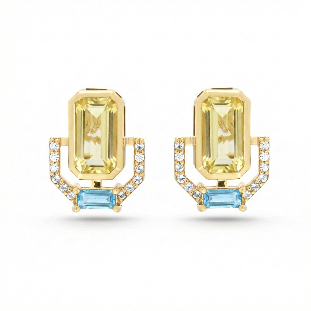 2.56 Ct Octagon Yellow Lemon Quartz Bezel 14K Yellow Gold Plated Silver Earrings