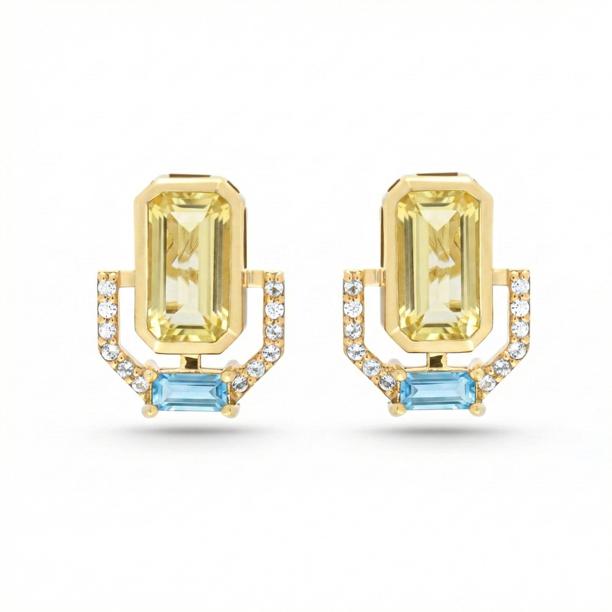 2.56 Ct Octagon Yellow Lemon Quartz Bezel 14K Yellow Gold Plated Silver Earrings