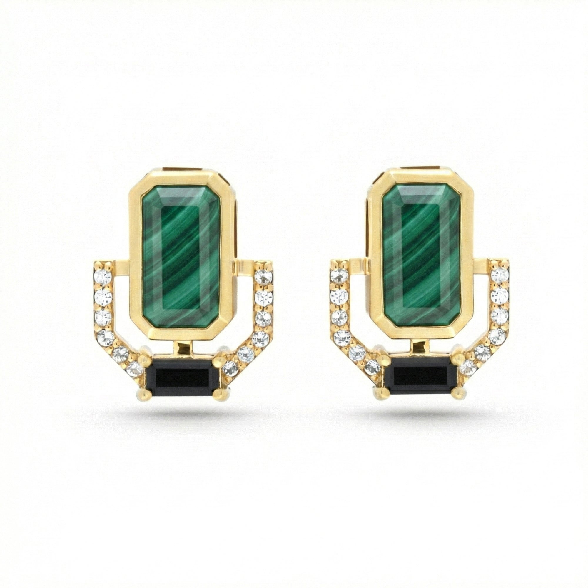 0.36 Ct Baguette Black Onyx Bezel 14K Yellow Gold Plated Silver Earrings