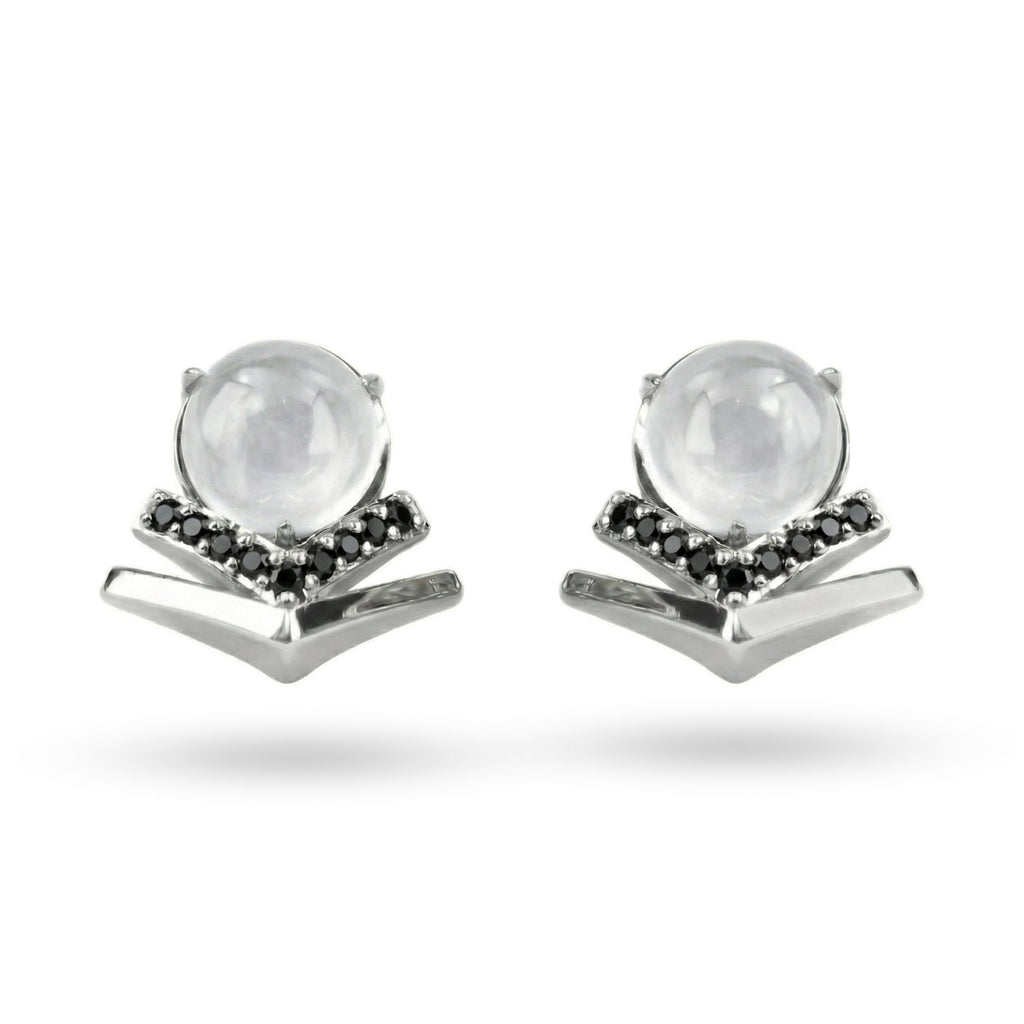 2.88 Ct Round White Moonstone Prong Rhodium Over Silver Chevron Stud Earrings