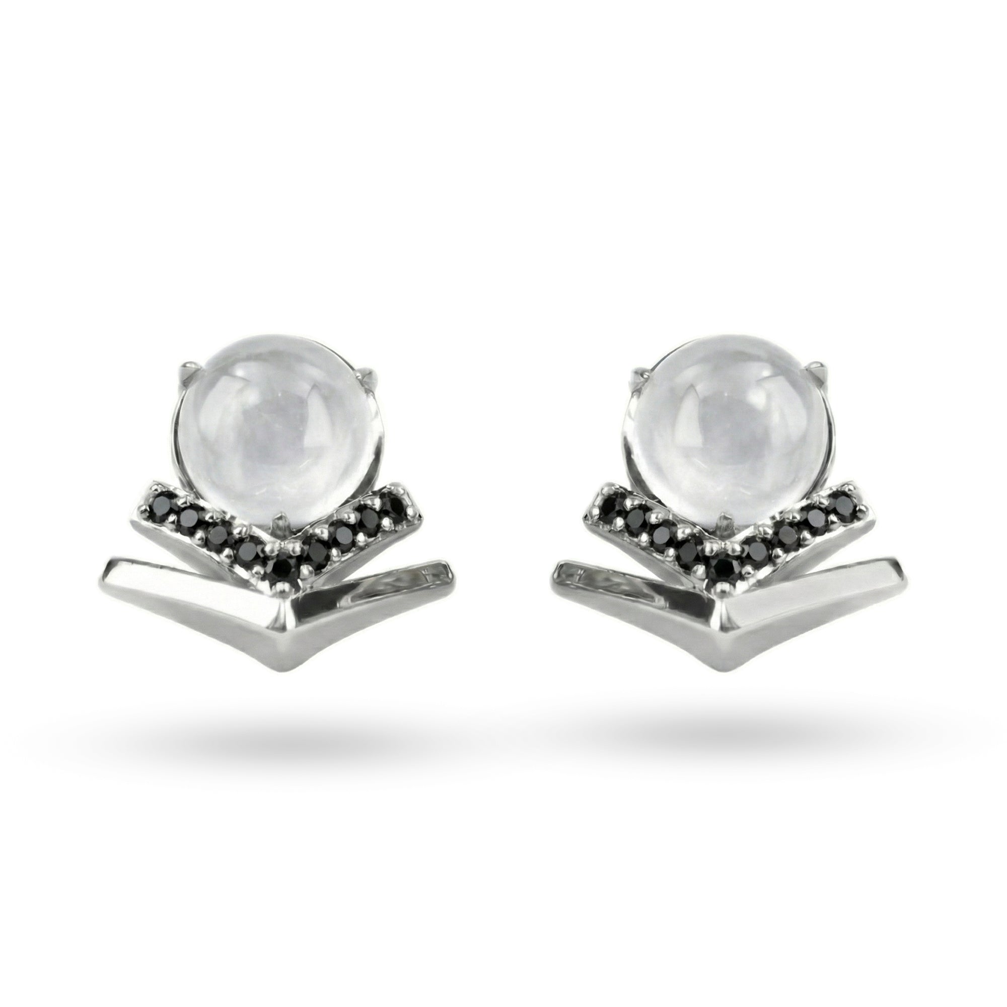 2.88 Ct Round White Moonstone Prong Rhodium Over Silver Chevron Stud Earrings