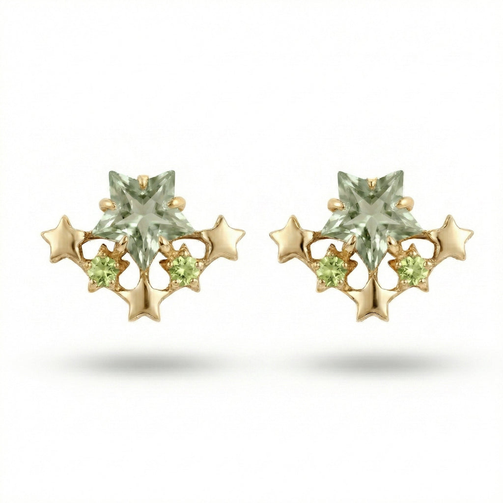 1.49 Ct Green Amethyst Prong 14K Yellow Gold Over Silver Starry Climber Earrings