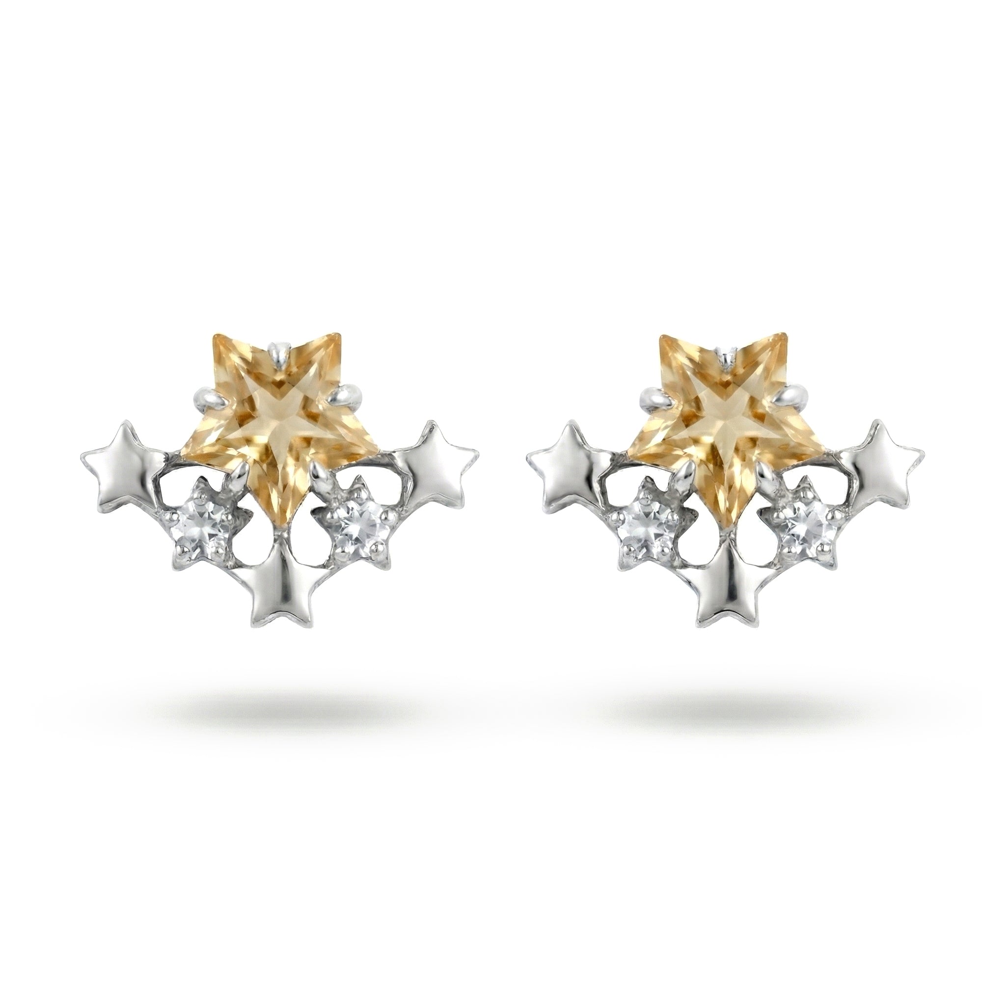 1.54 Ct Yellow Citrine Prong Rhodium Over Silver Starry Climber Earrings