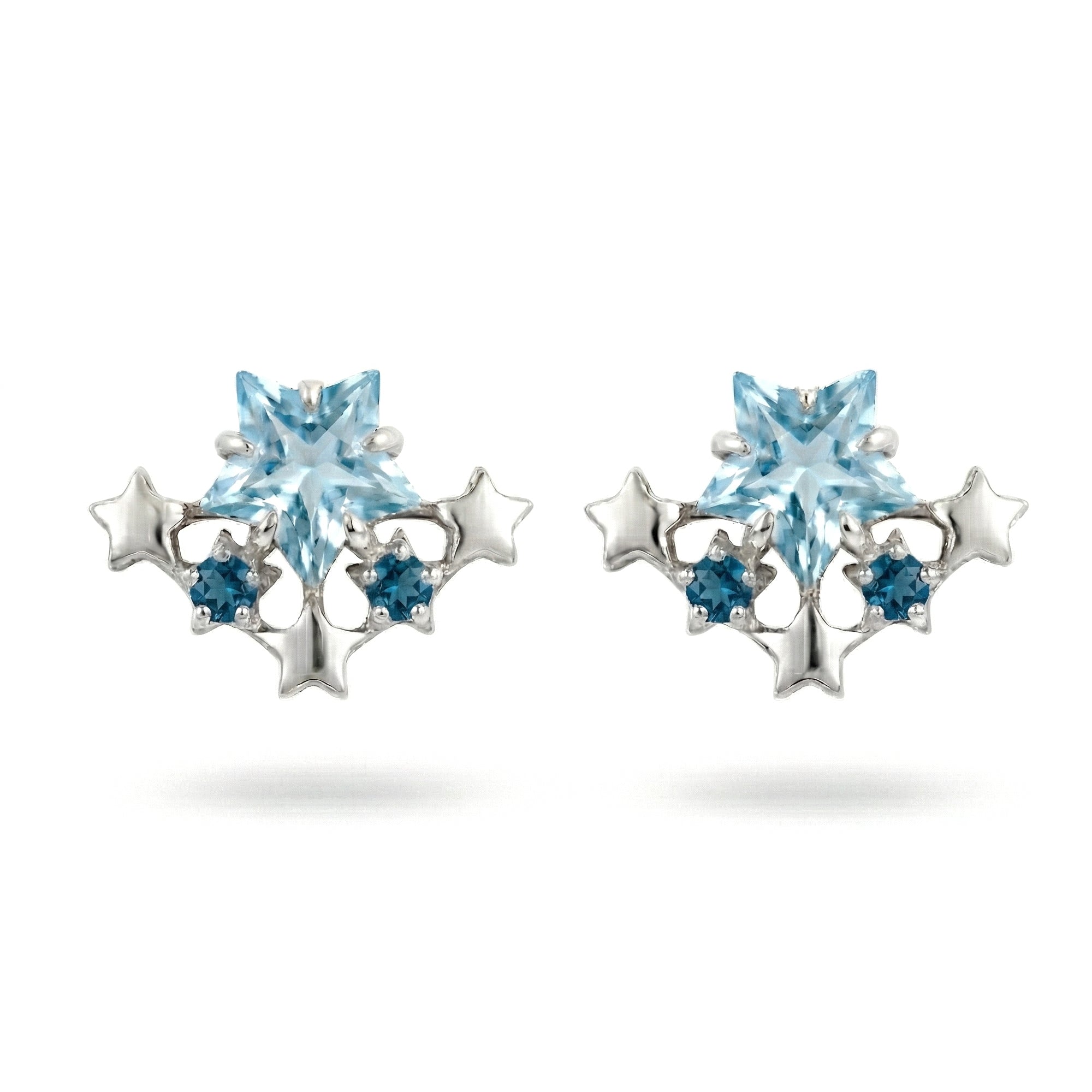 2.13 Ct Sky Blue Topaz Prong Rhodium Over Silver Starry Climber Earrings