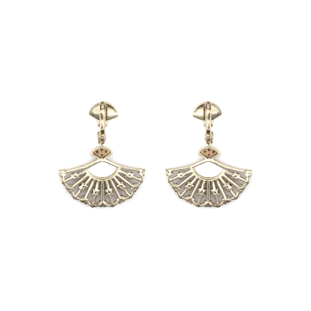 0.86 Ct White Mother of Pearl Prong 14K Yellow Gold Over Silver Fan Drop Earrings