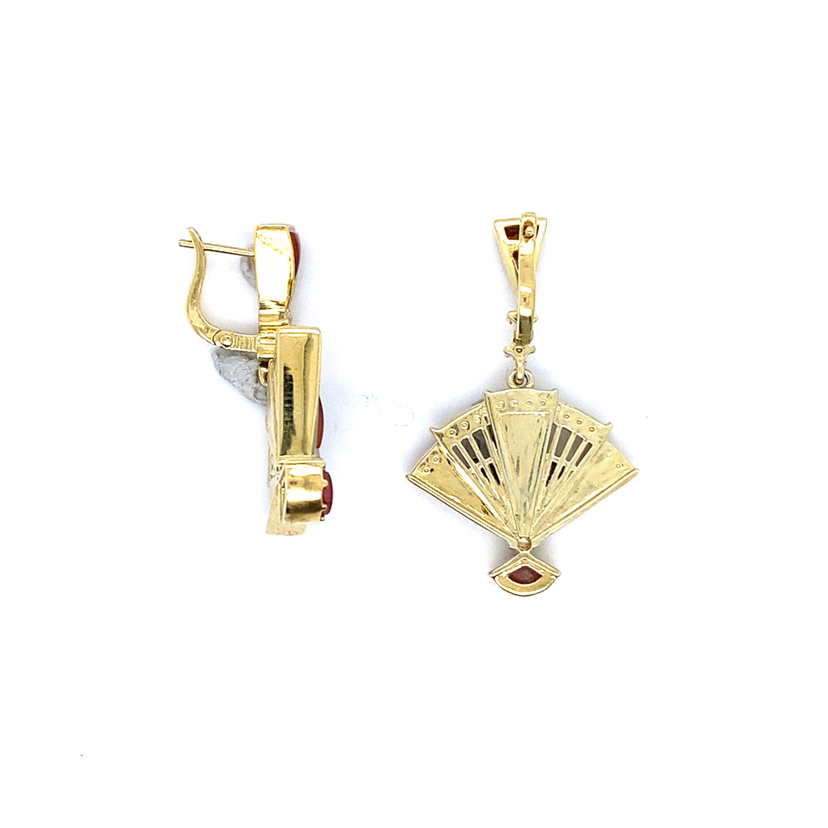 0.48 Ct White Mother of Pearl Inlay 14K Yellow Gold Over Silver Fan Drop Earrings