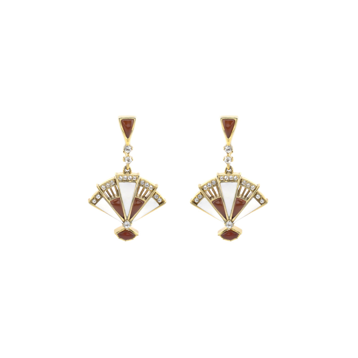 0.48 Ct White Mother of Pearl Inlay 14K Yellow Gold Over Silver Fan Drop Earrings
