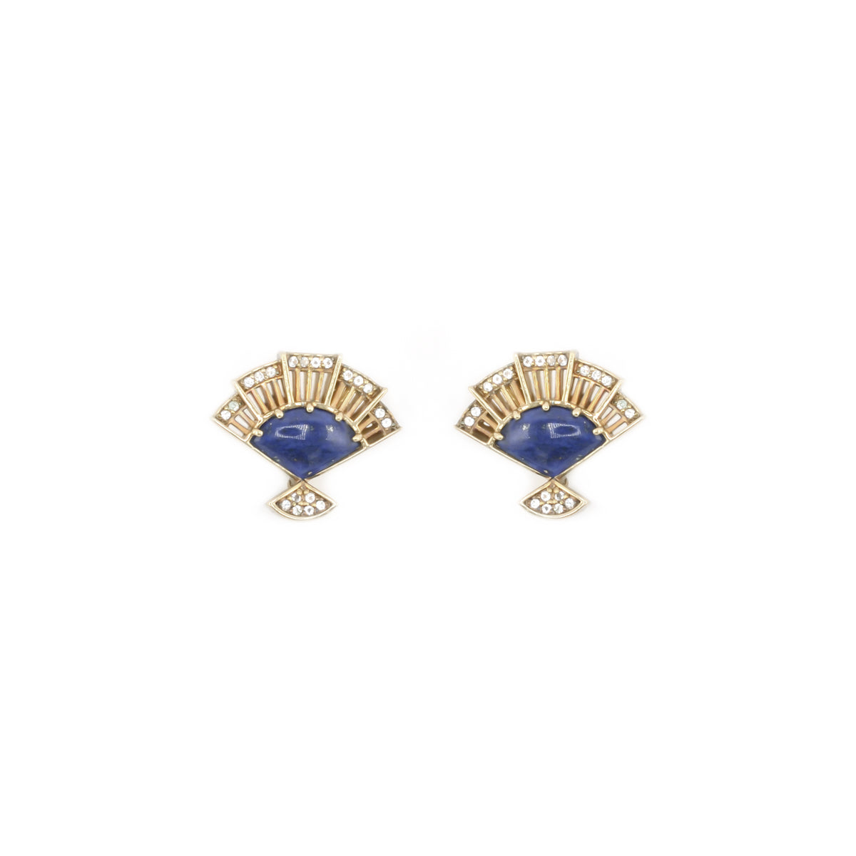 5.02 Ct Blue Lapis Lazuli Prong 14K Yellow Gold Over Silver Fan Stud Earrings