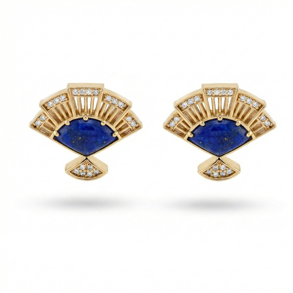 5.02 Ct Blue Lapis Lazuli Prong 14K Yellow Gold Over Silver Fan Stud Earrings