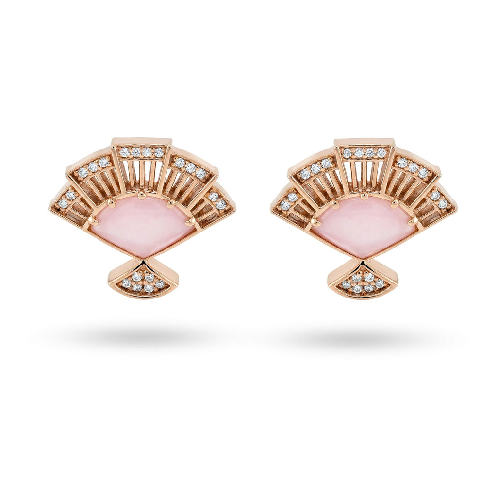 3.30 Ct Pink Opal Prong 14K Rose Gold Over Silver Fan Stud Earrings