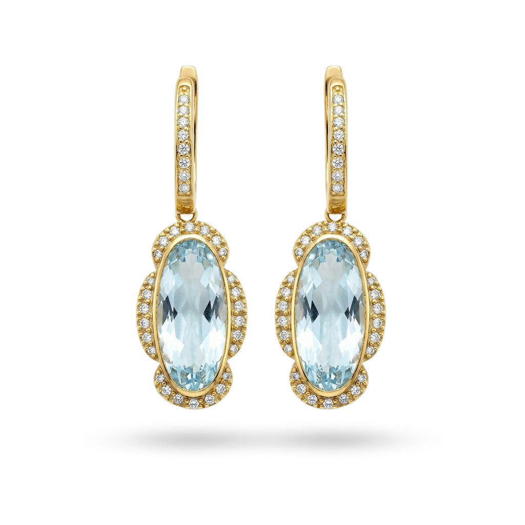 8.05 Ct Oval Sky Blue Topaz Bezel 14K Yellow Gold Over Silver Vintage Drop Earrings