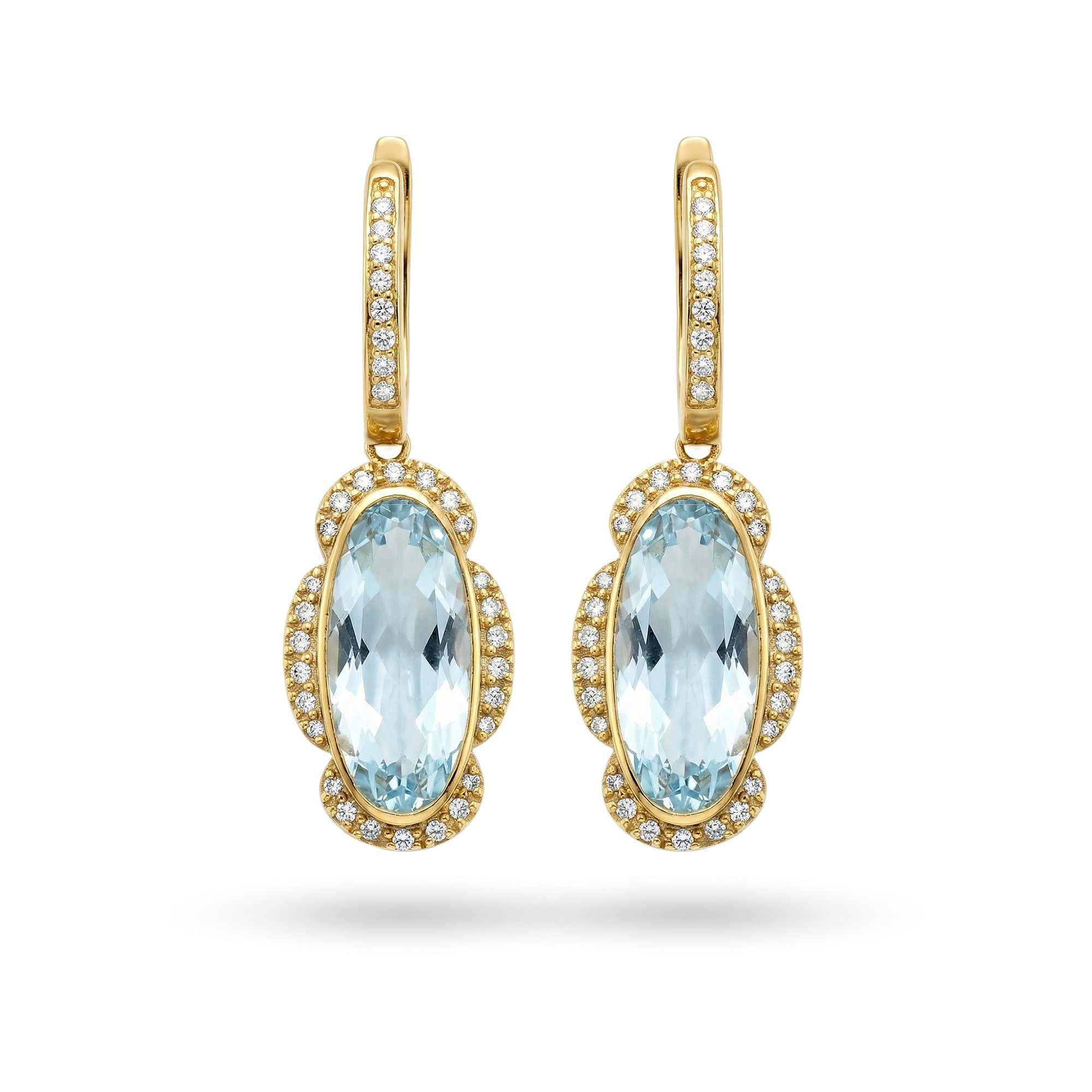 8.05 Ct Oval Sky Blue Topaz Bezel 14K Yellow Gold Over Silver Vintage Drop Earrings