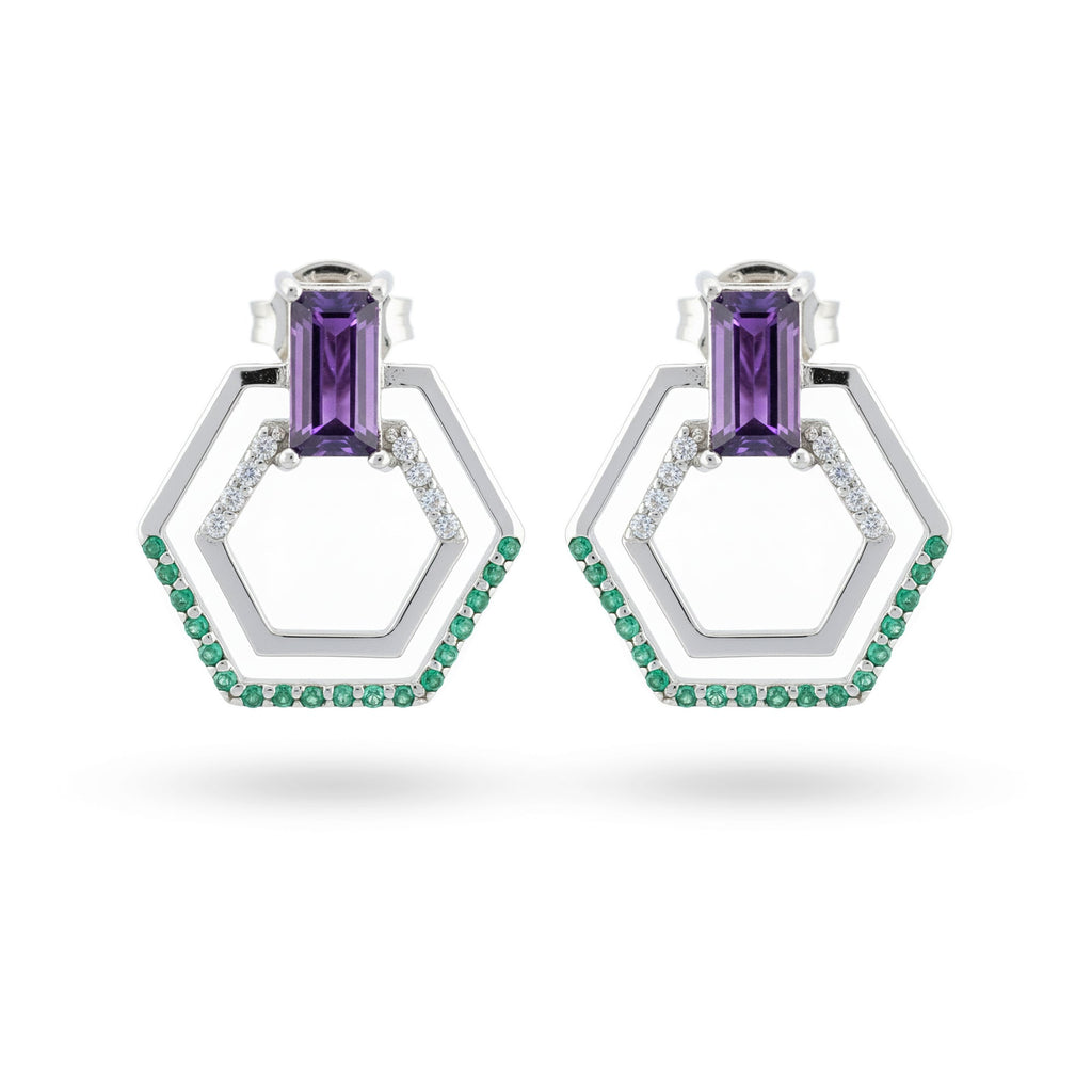 1.66 Ct Baguette Purple Amethyst Prong Rhodium Over Silver Earrings