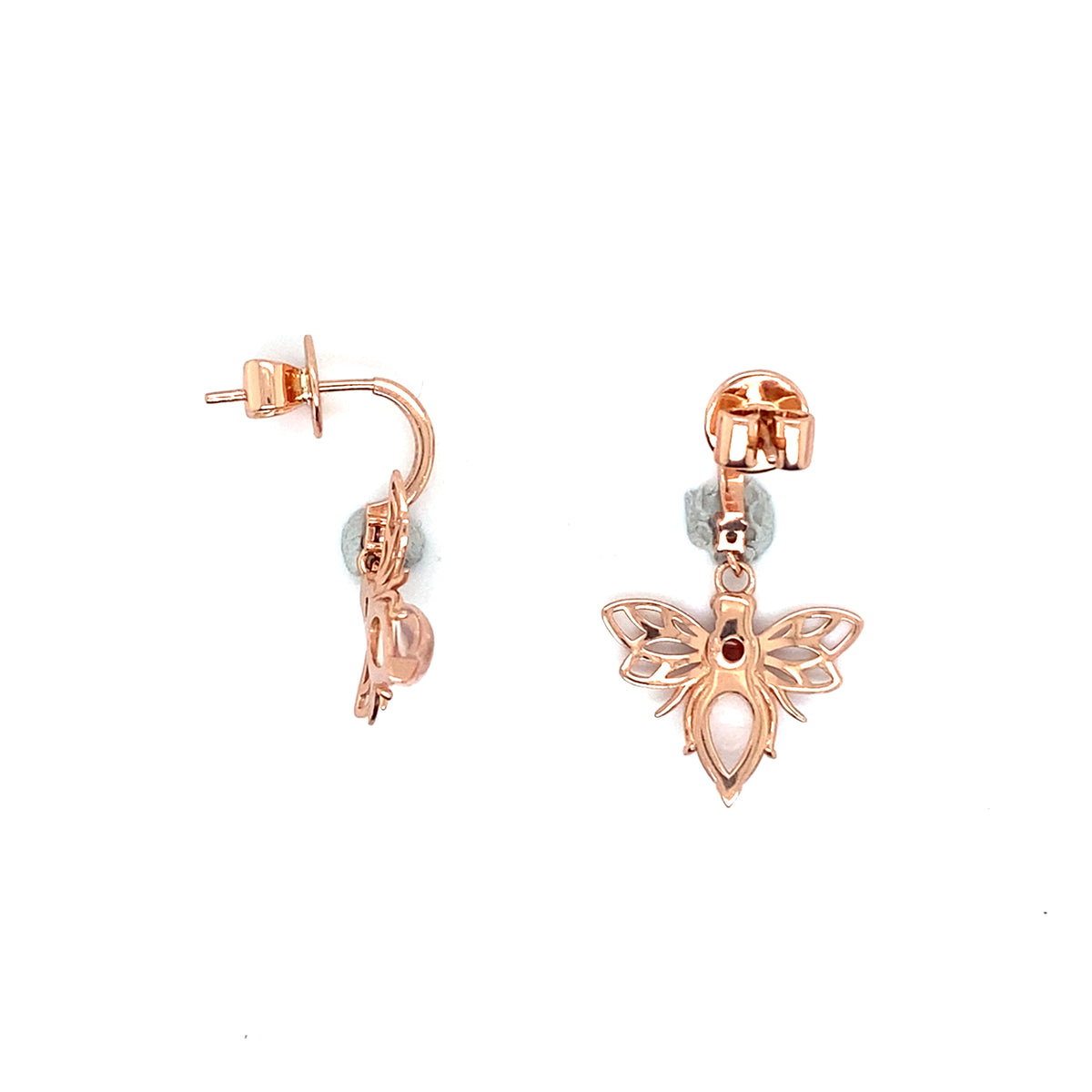 2.05 Ct Pear Pink Rose Quartz Bezel 14K Rose Gold Over Silver Bee Drop Earrings