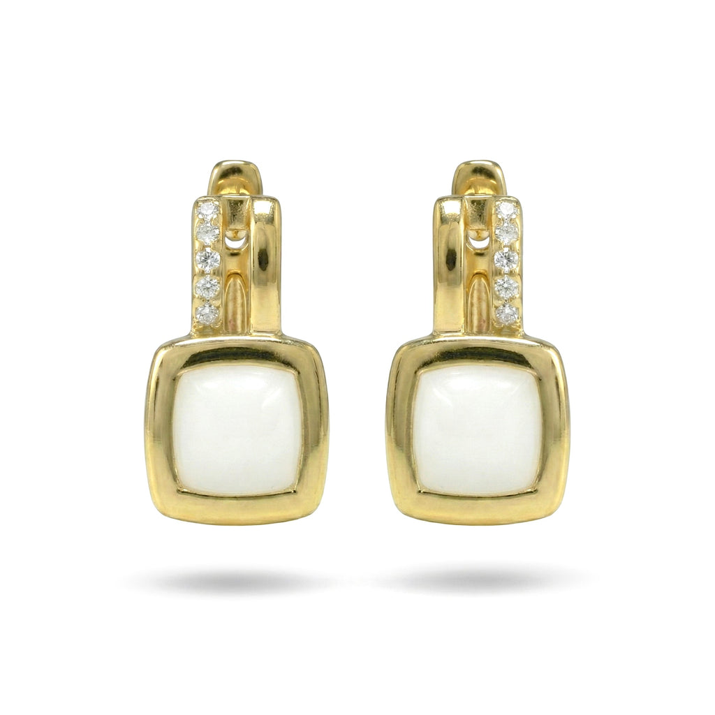1.27 Ct Cushion White Rainbow Moonstone Bezel 14K Yellow Gold Over Silver Drop Earrings