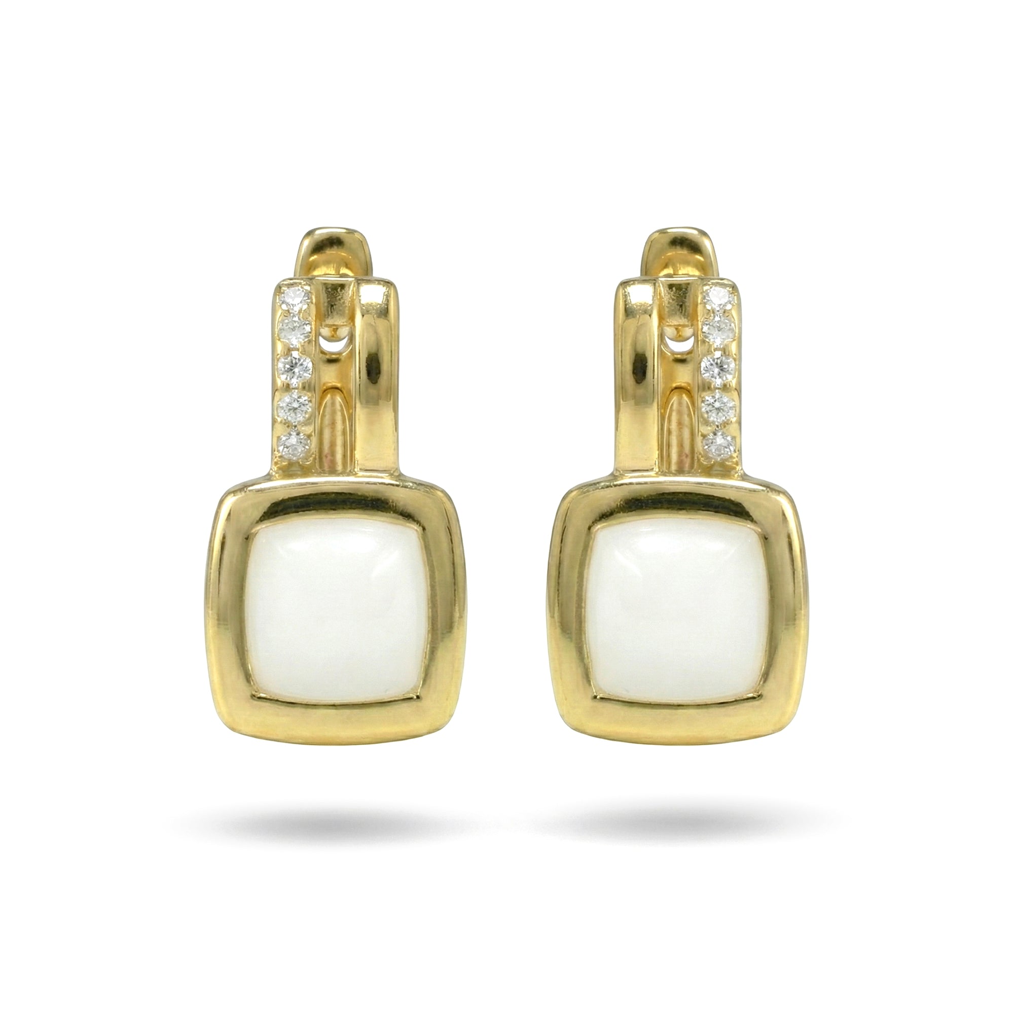1.27 Ct Cushion White Rainbow Moonstone Bezel 14K Yellow Gold Over Silver Drop Earrings