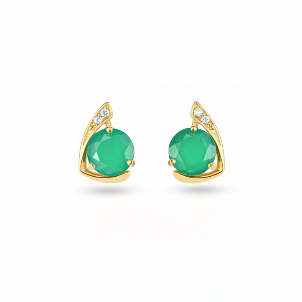 6.06 Ct Round Green Agate Prong 14K Yellow Gold Over Sterling Silver Bypass Earrings