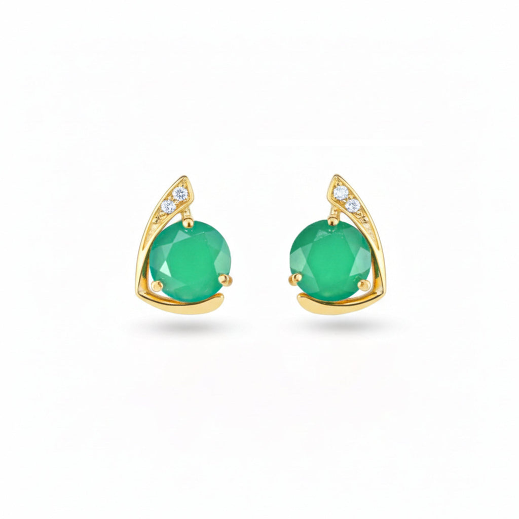 6.06 Ct Round Green Agate Prong 14K Yellow Gold Over Sterling Silver Bypass Earrings