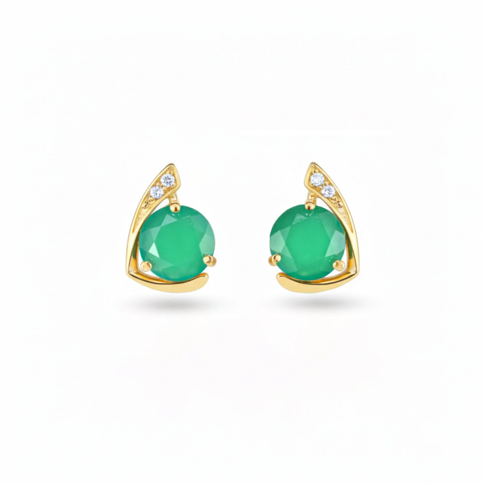 6.06 Ct Round Green Agate Prong 14K Yellow Gold Over Sterling Silver Bypass Earrings