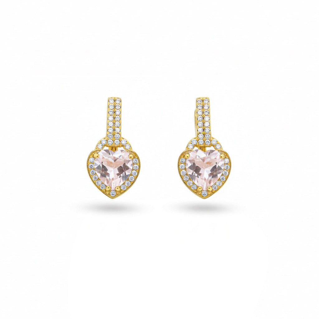 Pink Natural Rose Quartz Sterling Silver Heart Earrings
