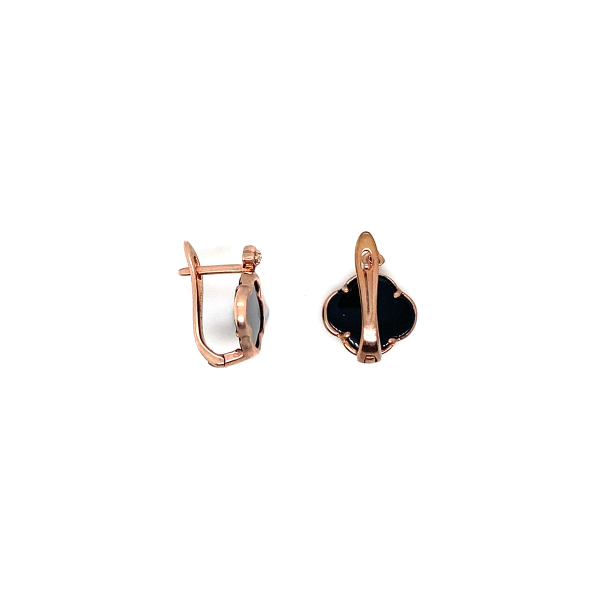 2.84 Ct Clover Black Onyx Bezel 14K Rose Gold Over Silver Quatrefoil Accent Stud Earrings