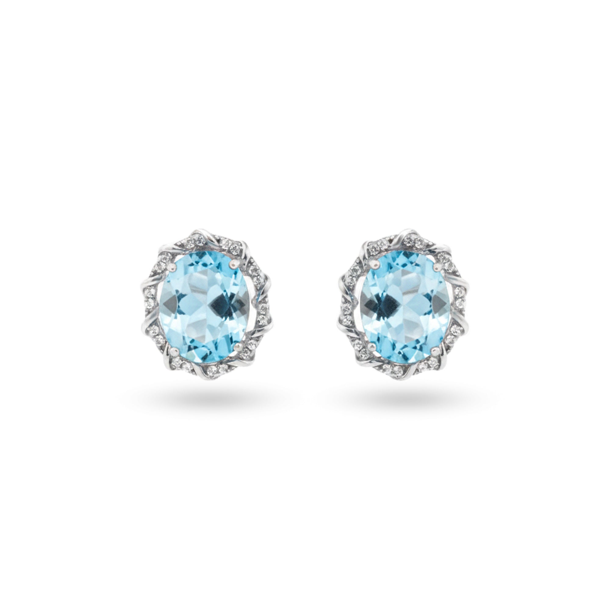 7.92 Ct Oval Sky Blue Topaz Prong Rhodium Over Silver Scalloped Halo Stud Earrings