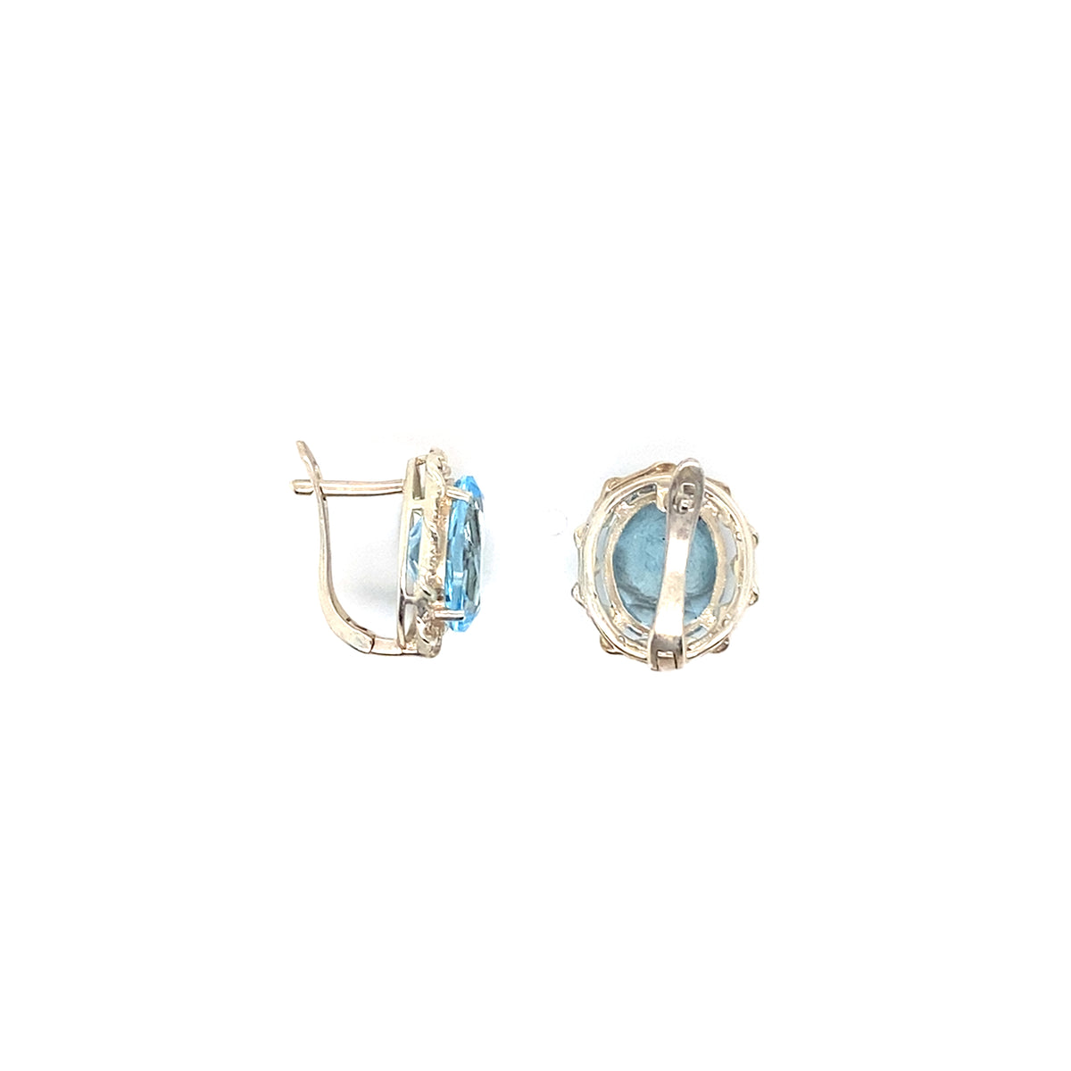 7.92 Ct Oval Sky Blue Topaz Prong Rhodium Over Silver Scalloped Halo Stud Earrings