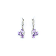 Load image into Gallery viewer, Natural Amethyst Three Stone Silver Dangle Earrings