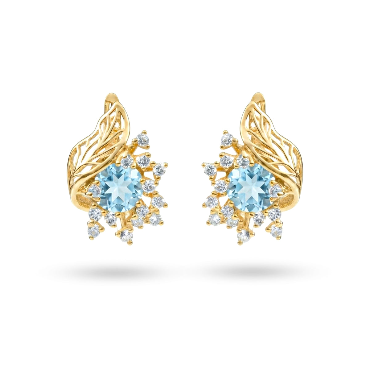 4.20 Ct Natural Sky Blue Topaz 14K Yellow Gold Over Silver Earrings