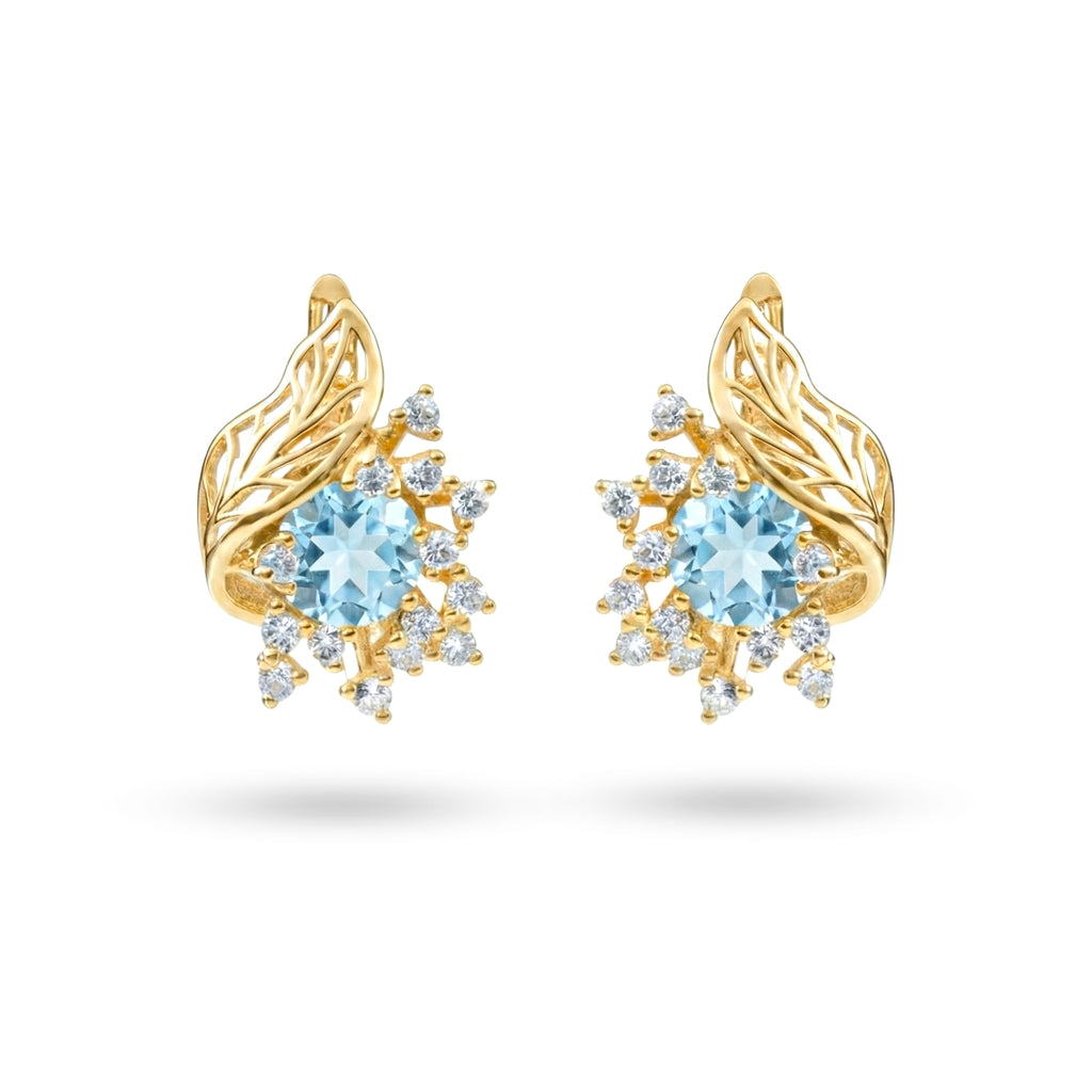 4.20 Ct Natural Sky Blue Topaz 14K Yellow Gold Over Silver Earrings