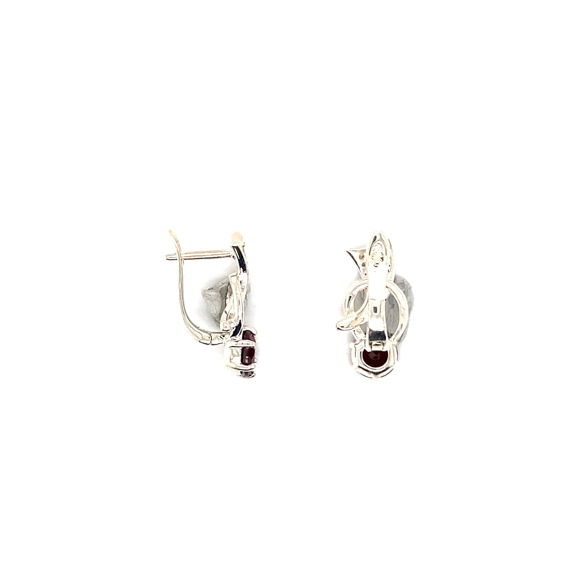 2.30 Ct Round Deep Red Garnet Prong Rhodium Over Silver Wave Huggie Earrings