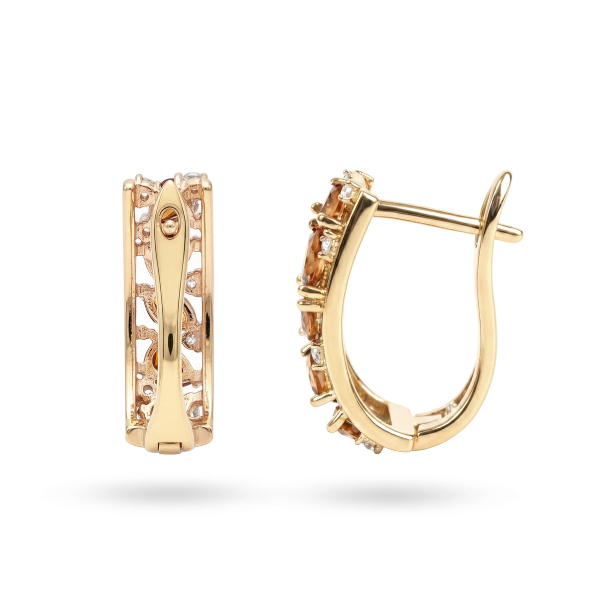 0.65 Ct Marquise Yellow Citrine Prong 14K Yellow Gold Over Silver Multi Stone Vine Huggie Hoop Earrings