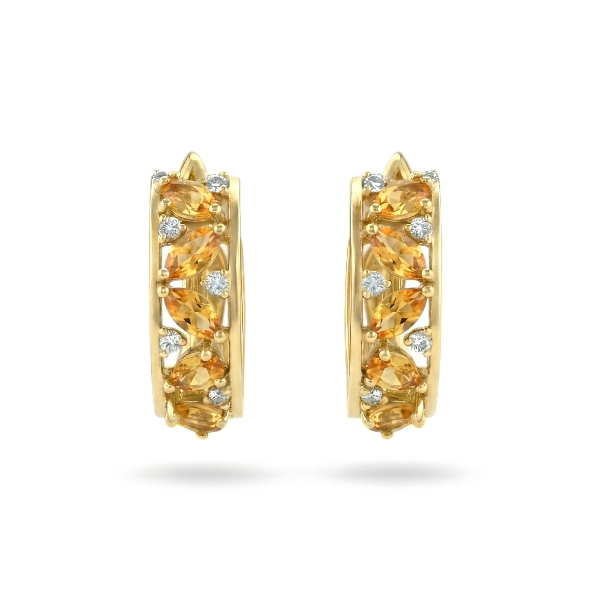 0.65 Ct Marquise Yellow Citrine Prong 14K Yellow Gold Over Silver Multi Stone Vine Huggie Hoop Earrings
