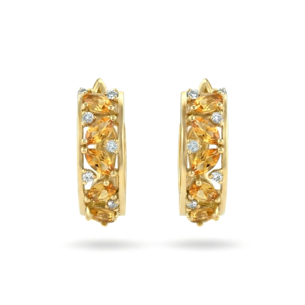 0.65 Ct Marquise Yellow Citrine Prong 14K Yellow Gold Over Silver Multi Stone Vine Huggie Hoop Earrings