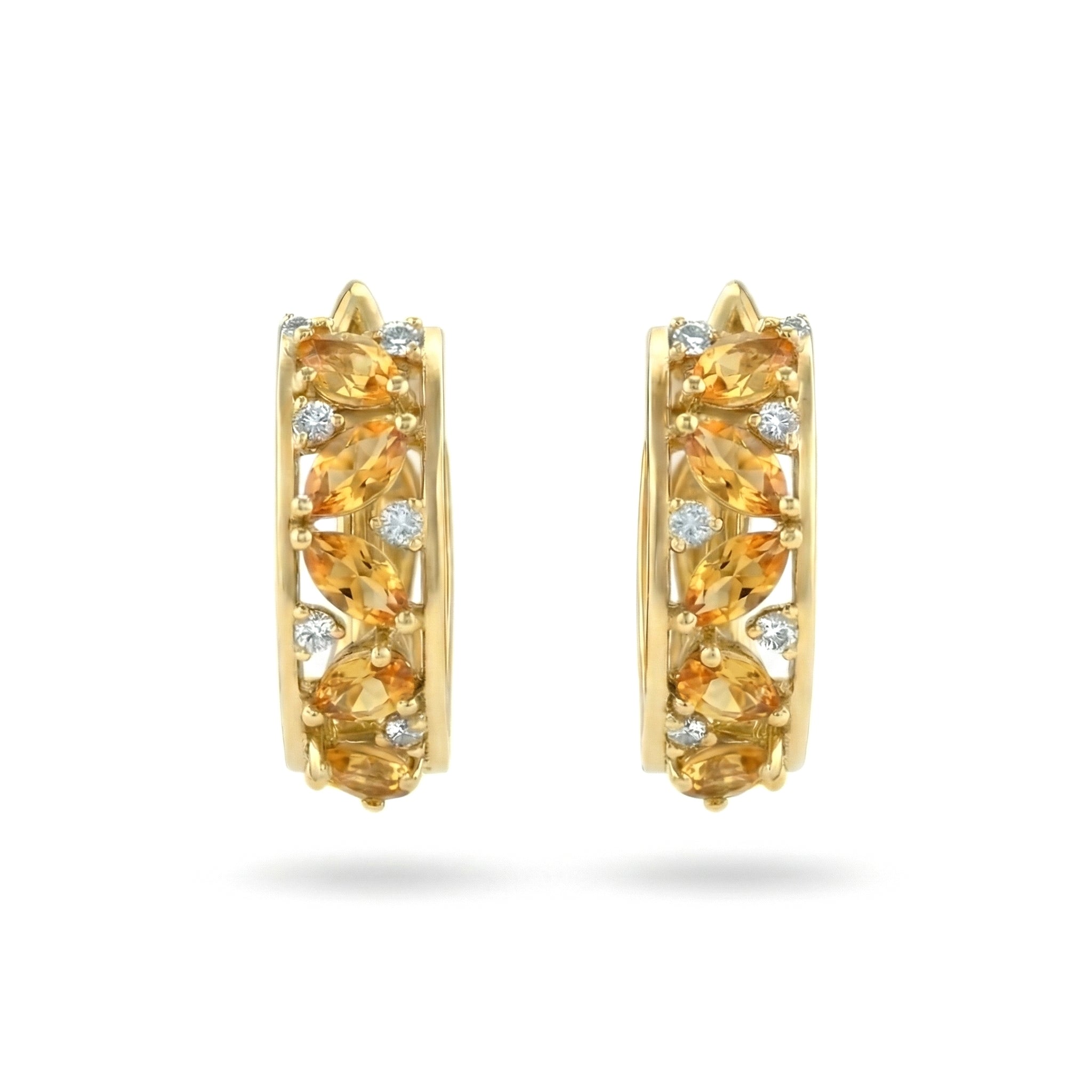 0.65 Ct Marquise Yellow Citrine Prong 14K Yellow Gold Over Silver Multi Stone Vine Huggie Hoop Earrings