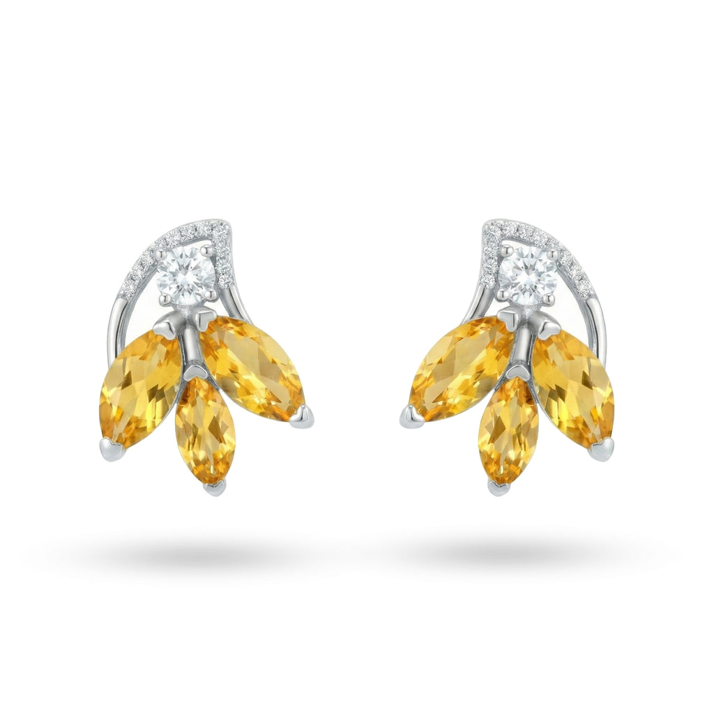 2.76 Ct Marquise Golden Yellow Citrine Prong Rhodium Over Silver Floral Cluster Stud Earrings