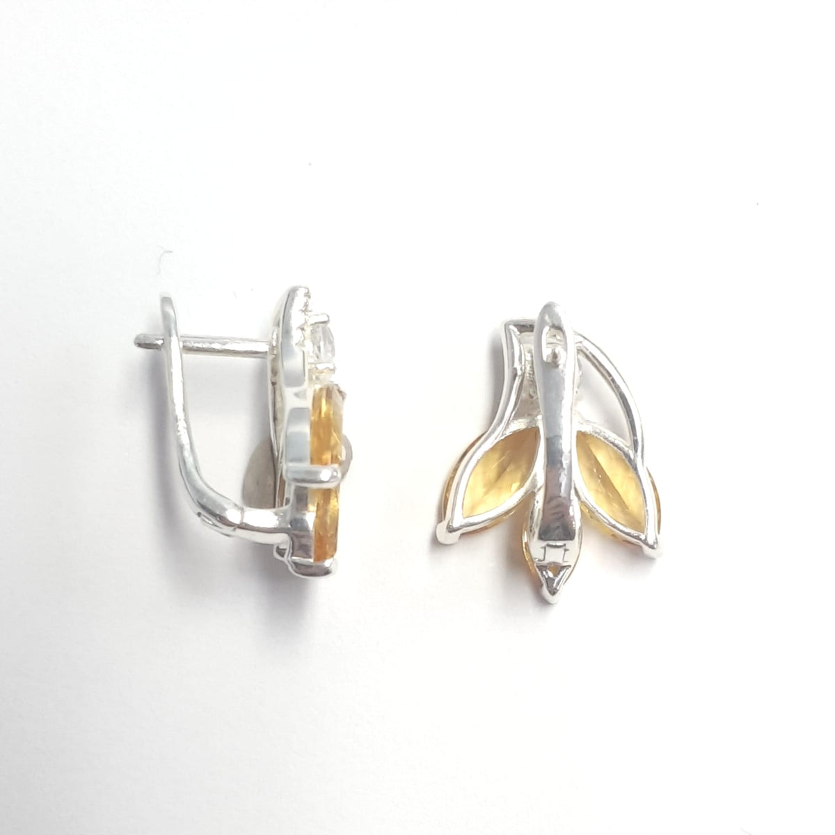 2.76 Ct Marquise Golden Yellow Citrine Prong Rhodium Over Silver Floral Cluster Stud Earrings