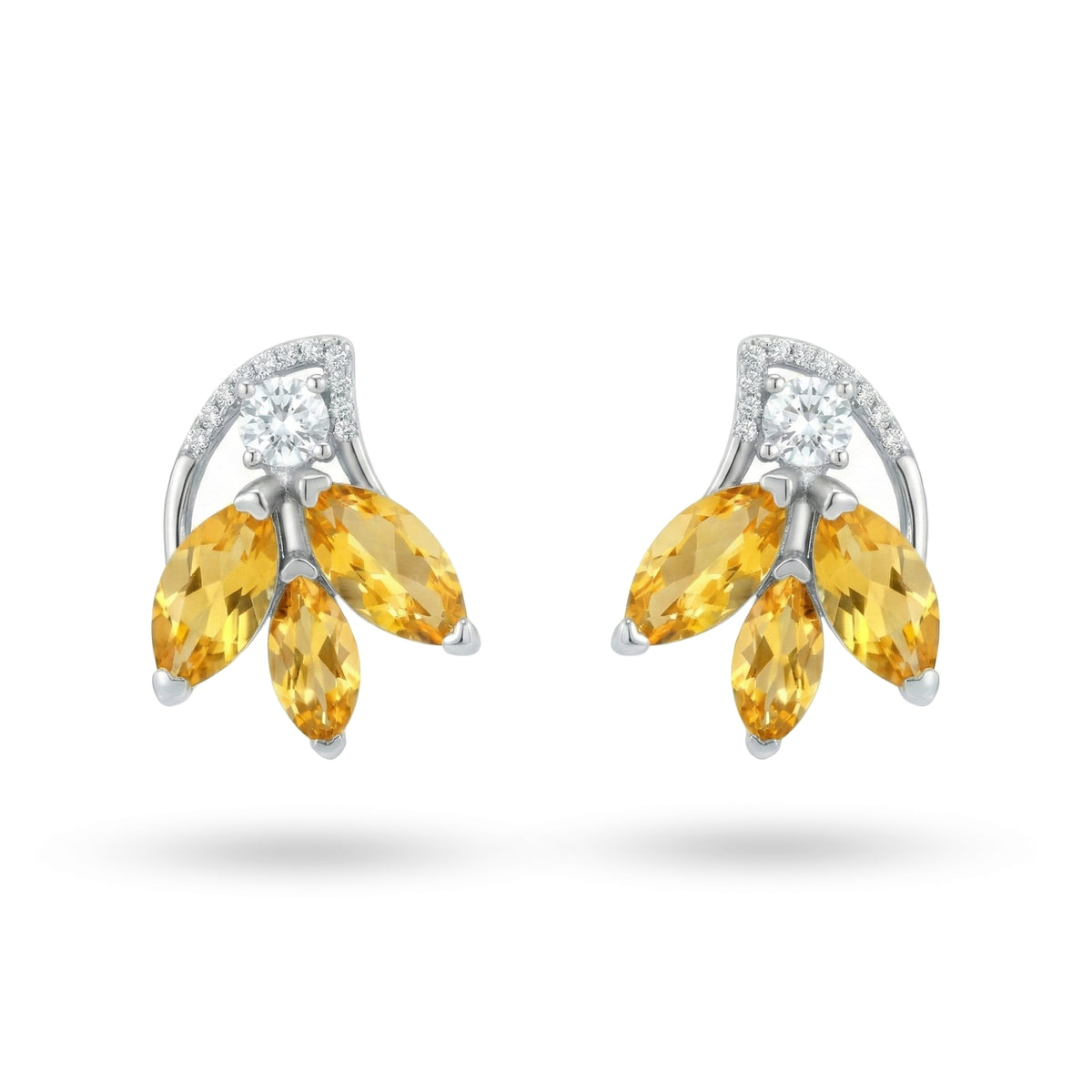 2.76 Ct Marquise Golden Yellow Citrine Prong Rhodium Over Silver Floral Cluster Stud Earrings